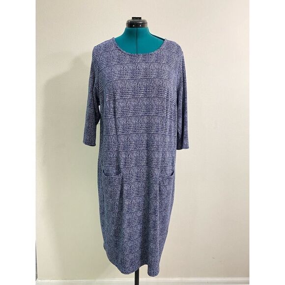 41 Hawthorn Aniya Jacquard Knit Soft & Comfortable Midi Dress Plaid Navy Size 2X - Picture 5 of 12